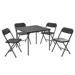 NINLAN 5 Piece Resin Card Table And Four Chairs Set, Black