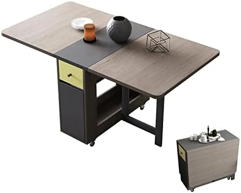FUNROLUX Folding Dining Table With Storage Rack And 2 Drawers, Movable Kitchen Table Extendable Versatile Table Space Saving Foldable In 3 Forms (Grey) 9 FUNROLUX Folding Dining Table With Storage Rack And 2 Drawers, Movable Kitchen Table Extendable Versatile Table Space Saving Foldable In 3 Forms (Grey) - Image 7
