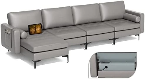 Giantex Large Couch, 3 Seat Sectional Sofa Set, L-Shaped Modular Sleeper With Convertible Chaise Lounge, USB Ports, 3-Hole Socket, Storage Box, 2 Bolsters, Family Apartment Living Room, Green 11 Giantex Large Couch, 3 Seat Sectional Sofa Set, L-Shaped Modular Sleeper With Convertible Chaise Lounge, USB Ports, 3-Hole Socket, Storage Box, 2 Bolsters, Family Apartment Living Room, Green - Image 9