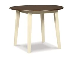 Signature Design By Ashley Woodanville Cottage 40" Round Drop Leaf Dining Table, Cream & Brown
