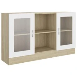 Vitrine Cabinet White And Sonoma Oak,Modern Minimalist Style,Very Easy To Match With Furniture,A Variety Of Colors Can Be Selected 47.2"x12"x27.6" Chipboard -Amazon Store 318xe52UsvL