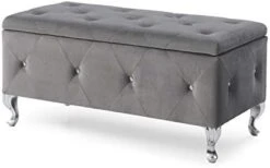 Christies Home Living Silver Crystal Tufted Storage Bench, -Amazon Store 318yp7PvXiL. AC