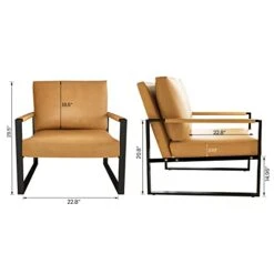 Lamerge PU Leather Accent Chairs Set, 2 Leather Accent Chairs, Leather Armchairs Set Of 2, Modern Accent Chair, Faux Leather Chair For Living Room, Bedroom,Yellow -Amazon Store 319VVdmxzaL