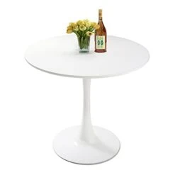 JAXPETY Modern Round Dining Table White Tulip Table 31.5" Mid-Century Leisure Table With Pedestal Base For Living Room Kitchen Coffee Shop Home Office