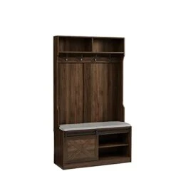 Herumi Vintage Entryway Shoes And Coat Organizers With Storage Cabinet And Seat Bench,Hall Tree With Storage Drawers And Sliding Barn Door