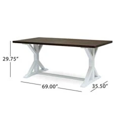 Great Deal Furniture Mayo Rustic Farmhouse Acacia Wood Dining Table, Dark Brown And White -Amazon Store 319pBtg8MXL