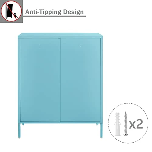 SPACEROCK Storage Cabinet Kitchen Buffet Pantry 40“ Stylish Metal Pantry Cabinet With 2 Mesh Doors, Suitable For Office, Dining Room, Living Room, Blue 7 SPACEROCK Storage Cabinet Kitchen Buffet Pantry 40“ Stylish Metal Pantry Cabinet With 2 Mesh Doors, Suitable For Office, Dining Room, Living Room, Blue - Image 5