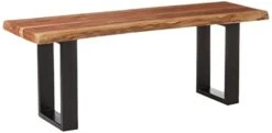 Alaterre Furniture Alpine Live Edge Solid Wood 48 Inch Bench With Metal Legs, Natural