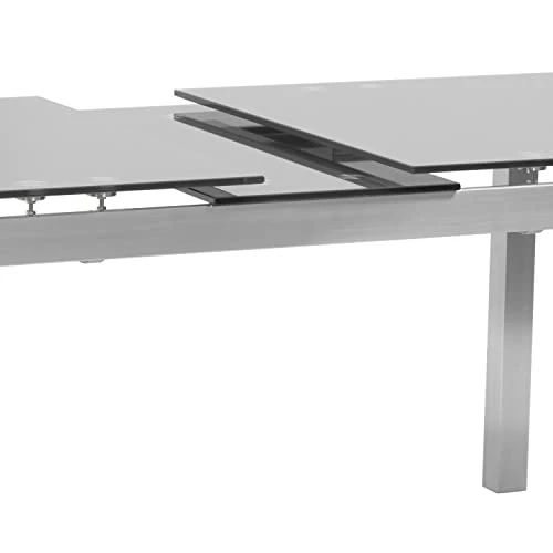 Armen Living Brushed Stainless Steel Tempered Glass Top Extension Dining Table, Height, Gray 5 Armen Living Brushed Stainless Steel Tempered Glass Top Extension Dining Table, Height, Gray - Image 3