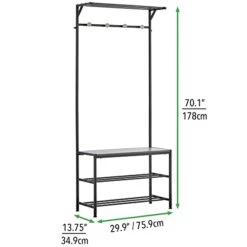 MDesign Coat Rack And Bench Organizer System Storage Unit, 4 Hooks Holds Jackets, Scarves, Purses, Hats, Leashes, Shoes, Boots For Bedroom, Hallway, Entryway 2-Tier Storage Bench- Black/Gray Wood Wash -Amazon Store 31AO2KBeIIL