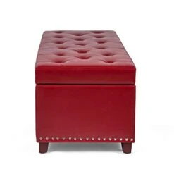 Homebeez Faux Leather Storage Ottoman Bench, Tufted Foot Rest Stool With Lift-Top & Nailhead Trim (Red/Large) -Amazon Store 31ArXscVziL