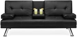 FLOYINM Leather Upholstered Convertible Sofa Bed Futon W/ 2 Cupholders Comfortable Simple Assembly (Color : E) -Amazon Store 31AwufAuUeL. AC