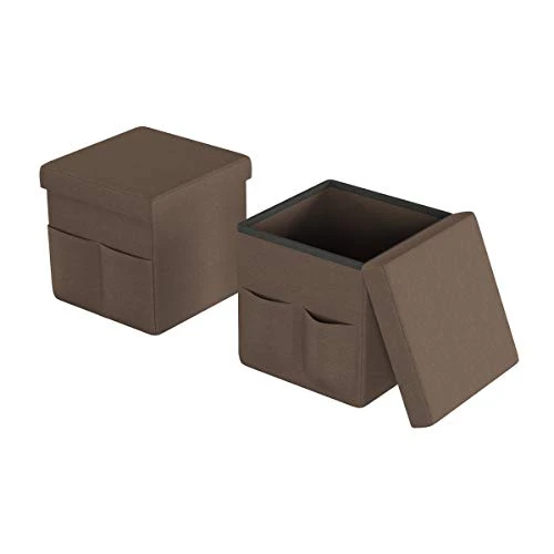 Lavish Home Foldable Storage Cube Ottoman With Pockets – Multipurpose Footrest Organizer For Bedroom, Living Room, Dorm Or RV (Pair, Linen Brown), 5 Lavish Home Foldable Storage Cube Ottoman With Pockets – Multipurpose Footrest Organizer For Bedroom, Living Room, Dorm Or RV (Pair, Linen Brown), - Image 3