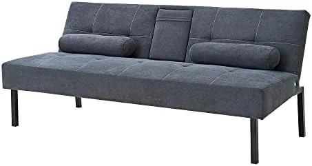 Panana Futon Sofa Bed Linen Fabric Upholstered Modern Convertible Folding Futon Sofa Bed Daybed Guest Bed, 5 Angles Adjustable, 2 Cup-Holders (Grey) 10 Panana Futon Sofa Bed Linen Fabric Upholstered Modern Convertible Folding Futon Sofa Bed Daybed Guest Bed, 5 Angles Adjustable, 2 Cup-Holders (Grey) - Image 8