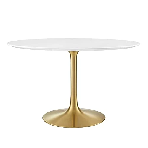 Modway Lippa 47" Mid-Century Modern Dining Table With Round Top In Gold White 3 Modway Lippa 47" Mid-Century Modern Dining Table With Round Top In Gold White