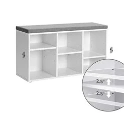 VASAGLE Shoe Bench, Shoe Storage Organizer With 6 Compartments And 3 Adjustable Shelves, Cushioned Seat, Compact And Narrow, For Entryway, Hallway, Closet, White And Gray ULHS23WT 6 VASAGLE Shoe Bench, Shoe Storage Organizer With 6 Compartments And 3 Adjustable Shelves, Cushioned Seat, Compact And Narrow, For Entryway, Hallway, Closet, White And Gray ULHS23WT -Amazon Store 31BV1LEPN2L