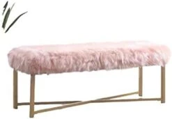 HomePop Faux Fur Rectangle Dining Bench With Metal Base, White -Amazon Store 31BW3meRtdL. AC