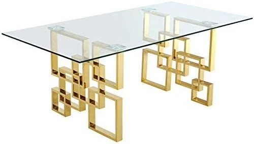 Meridian Furniture 714-T Pierre Collection Modern | Contemporary Square Glass Dining Table With Stainless Steel Base And Rich Gold Finish, 78" W X 39" D X 30" H 10 Meridian Furniture 714-T Pierre Collection Modern | Contemporary Square Glass Dining Table With Stainless Steel Base And Rich Gold Finish, 78" W X 39" D X 30" H - Image 8