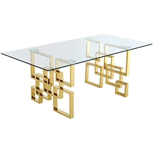 Meridian Furniture 714-T Pierre Collection Modern | Contemporary Square Glass Dining Table With Stainless Steel Base And Rich Gold Finish, 78" W X 39" D X 30" H 3 Meridian Furniture 714-T Pierre Collection Modern | Contemporary Square Glass Dining Table With Stainless Steel Base And Rich Gold Finish, 78" W X 39" D X 30" H