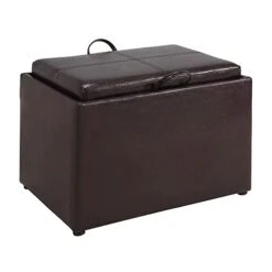 Convenience Concepts Designs4Comfort Accent Storage Ottoman With Reversible Tray, Espresso Faux Leather 22.75 X 15.75 X 16
