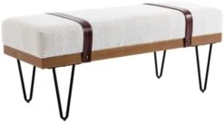 HEAH-YO Vintage Entryway Bench, Durable PU Faux Leather Bedroom Bench With Armrests And Metal Legs, 18” Seat Height Footstool Ottoman For Living Room, Brown -Amazon Store 31CDwICnLL. AC 2