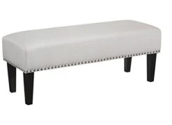Signature Design By Ashley Beauland Contemporary Upholstered Accent Bench With Nailhead Trim, Beige