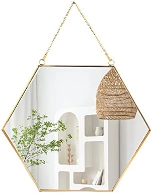 LONGWIN Hanging Wall Hexagon Mirror Decor Gold Geometric Mirror With Chain For Bathroom Bedroom Living Room 9.4"x 8.2" 9 LONGWIN Hanging Wall Hexagon Mirror Decor Gold Geometric Mirror With Chain For Bathroom Bedroom Living Room 9.4"x 8.2" - Image 7