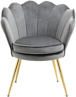 ZJhome Modern Accent Velvet Chairs Set Of 2 Comfy Upholstered Vanity Chairs For Bedroom Shell-Shaped Armchair Dining Chairs With Golden Metal Legs Desk Chair Makeup Chairs For Living Room(Beige) -Amazon Store 31CoyJXFYXL. AC