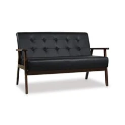 JIASTING Mid-Century Modern Solid Loveseat Sofa Upholstered Faux Leather Couch 2-Seat Wood Armchair Living Room/Outdoor Lounge Chair,50”W Black 12 JIASTING Mid-Century Modern Solid Loveseat Sofa Upholstered Faux Leather Couch 2-Seat Wood Armchair Living Room/Outdoor Lounge Chair,50”W Black -Amazon Store 31D964YT52L