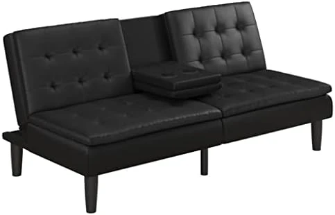TJLSS Futon With Cupholder, Black Convertible Folding Bed Sofa 8 TJLSS Futon With Cupholder, Black Convertible Folding Bed Sofa - Image 6