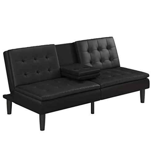 TJLSS Futon With Cupholder, Black Convertible Folding Bed Sofa 3 TJLSS Futon With Cupholder, Black Convertible Folding Bed Sofa