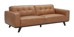 Amazon Brand – Rivet Bigelow Modern Leather Sofa Couch With Wood Base, 89.4"W, Cognac / Espresso