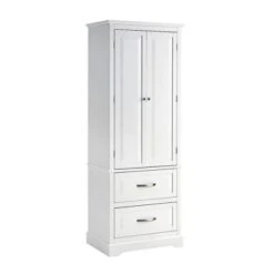 Erinnyees Freestanding Pantry, Floor Utility Storage Cabinet With Doors And Shelves, Pantry Cabinets Cupboard For Living Room Kitchen Hallway Bathroom, White