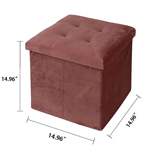 NO MORE TAG Storage Ottoman Cubes, Folding Ottoman Seat Set Of 2, Ottoman Foot Rest, Small Velvet Ottomans, Short Ottoman Stools, Velvet Tufted Folding Ottomans With Lid, Dark Red 4 NO MORE TAG Storage Ottoman Cubes, Folding Ottoman Seat Set Of 2, Ottoman Foot Rest, Small Velvet Ottomans, Short Ottoman Stools, Velvet Tufted Folding Ottomans With Lid, Dark Red - Image 2
