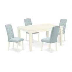 East West Furniture WECE5-WHI-15 5Pc Dining Set Includes A Rectangle Dinette Table With Butterfly Leaf And Four Parson Chairs With Baby Blue Fabric, Finish, Linen White 12 East West Furniture WECE5-WHI-15 5Pc Dining Set Includes A Rectangle Dinette Table With Butterfly Leaf And Four Parson Chairs With Baby Blue Fabric, Finish, Linen White -Amazon Store 31Drjndi1xL