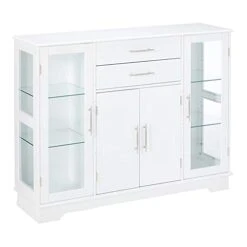 Pilaster Designs Elias Contemporary Wood Sideboard Buffet Cabinet In White
