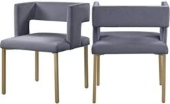 Meridian Furniture Caleb Collection Modern | Contemporary Upholstered Dining Chair With Unique Squared Back And Sturdy Iron Legs, Set Of 2, 23" W X 21" D X 30" H, Black Velvet, Matte Black -Amazon Store 31DxbMCRjzL. AC