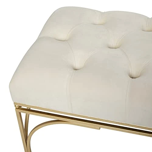 Deco 79 Metal Bench With Velvet Seat, 39" X 16" X 18", White 6 Deco 79 Metal Bench With Velvet Seat, 39" X 16" X 18", White - Image 4