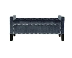 Iconic Home Marcus Neo Traditional Velvet Tufted Storage Bench, Grey -Amazon Store 31E6EDCPObL