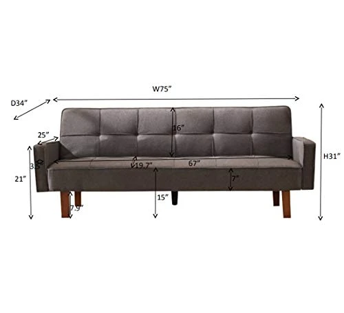 Anwickhomk 72" Convertible Folding Sofa Bed Futon,Modern Linen Fabric Sleeper Loveseat With 2 Pillows & Solid Wood Legs,Small Couch Bed Recliner Sofa For Living Room Apartment Office (Grey) 4 Anwickhomk 72" Convertible Folding Sofa Bed Futon,Modern Linen Fabric Sleeper Loveseat With 2 Pillows & Solid Wood Legs,Small Couch Bed Recliner Sofa For Living Room Apartment Office (Grey) - Image 2