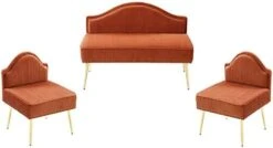 Homtique Velvet Loveseat & Accent Chair 3 Piece Set, Modern Upholstered Living Room Furniture Set, Armless Loveseat Settee With Gold Metal Legs, For Small Space, Bedroom, Apartment, Orange -Amazon Store 31ENu4 SDXL. AC
