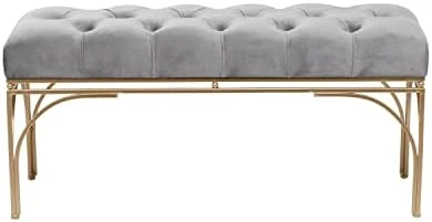 Deco 79 Metal Bench With Velvet Seat, 39" X 16" X 18", White 13 Deco 79 Metal Bench With Velvet Seat, 39" X 16" X 18", White - Image 11