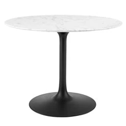 Modway Lippa Mid-Century Modern 40" Round Artificial Marble Dining Table In Black White