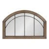 Kate And Laurel Haldron Traditional Wood Arch Mirror, 24" X 36", Rustic Brown, Shabby-Chic Rustic Windowpane Mirror With Decorative Metal Fretwork