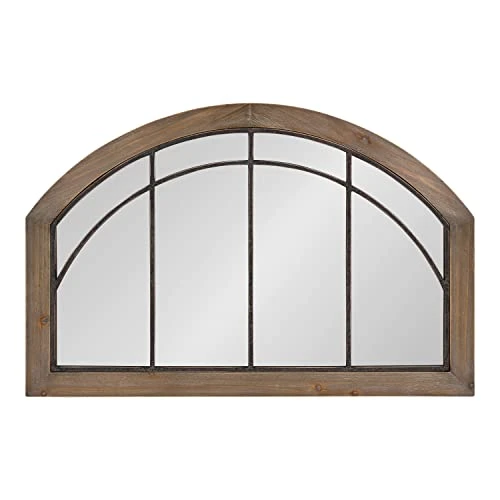 Kate And Laurel Haldron Traditional Wood Arch Mirror, 24" X 36", Rustic Brown, Shabby-Chic Rustic Windowpane Mirror With Decorative Metal Fretwork 3 Kate And Laurel Haldron Traditional Wood Arch Mirror, 24" X 36", Rustic Brown, Shabby-Chic Rustic Windowpane Mirror With Decorative Metal Fretwork