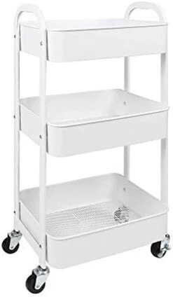 3-Tier Rolling Utility Cart With Caster Wheels,Easy Assembly, For Kitchen, Bathroom (White) 11 3-Tier Rolling Utility Cart With Caster Wheels,Easy Assembly, For Kitchen, Bathroom (White) -Amazon Store 31ElYdJVWL. AC