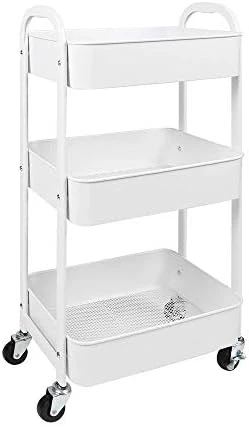 3-Tier Rolling Utility Cart With Caster Wheels,Easy Assembly, For Kitchen, Bathroom (White) 7 3-Tier Rolling Utility Cart With Caster Wheels,Easy Assembly, For Kitchen, Bathroom (White) - Image 5