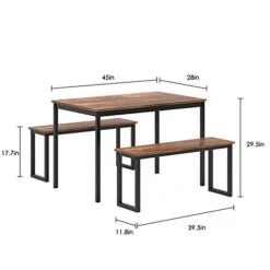SogesHome 3-Piece Kitchen Dining Room Table Sets, 45‘’ Table And 2 Benches For 4, Space-Saving Table Set For Restaurant, Coffee Shop, Living Room, Small Space -Amazon Store 31F0XavTuCL