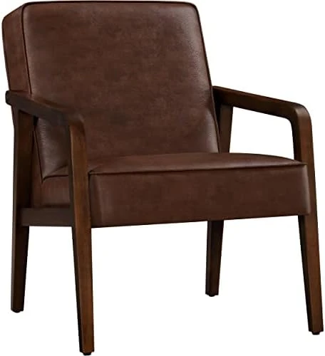 Yaheetech PU Leather Accent Chair, Mid-Century Modern Barrel Chair With Wooden Frame And Soft Thick Padded For Living Room Bedroom Home Office, Set Of 2, Dark Brown 9 Yaheetech PU Leather Accent Chair, Mid-Century Modern Barrel Chair With Wooden Frame And Soft Thick Padded For Living Room Bedroom Home Office, Set Of 2, Dark Brown - Image 7