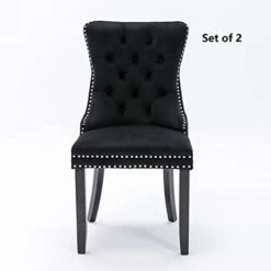 Danxee Set Of 2 High-end Velvet Dining Room Chairs Upholstered Elegant Tufted Chair With Luxurious Button Nailed Trim Ring Pull Armless Accent Chair (Black) -Amazon Store 31F6npCNXhL